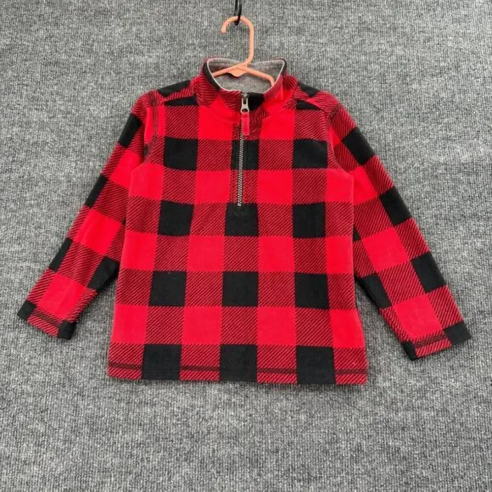 Carters Fleece 1/4 Zip Pullover Jacket Size 4T Buffalo Plaid Red Black